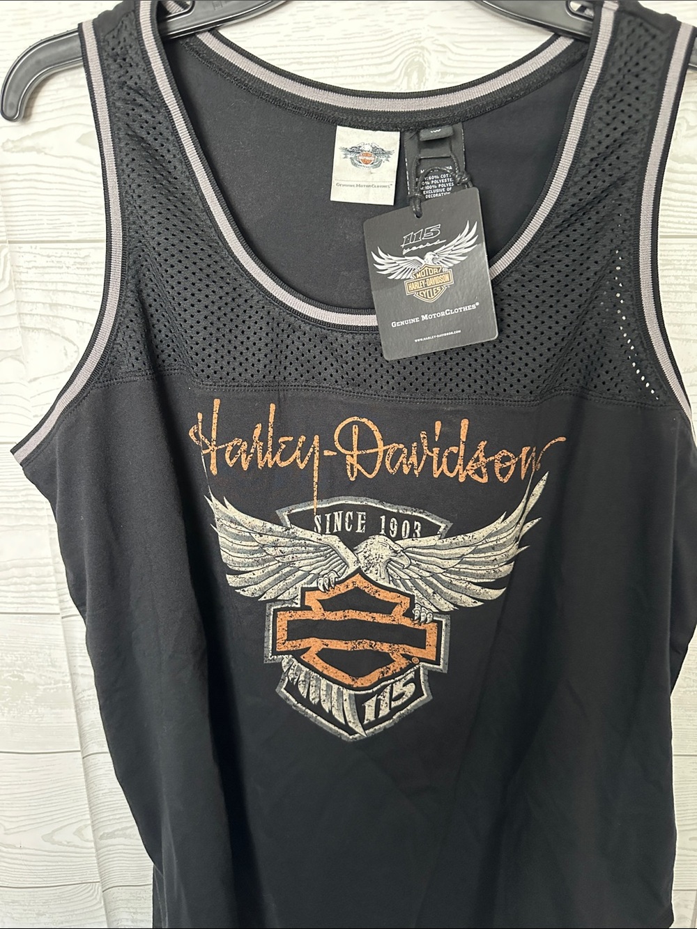 Harley-Davidson Black Tank Top with Orange & Silver Graphic